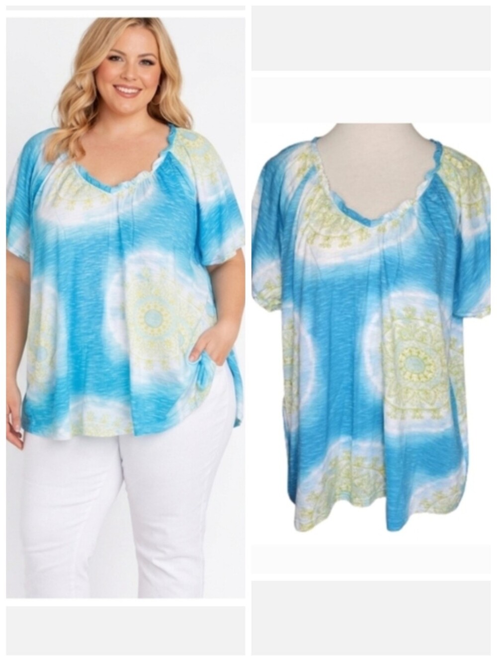 Caribbean Joe plus size turquoise blue short sleeve top Women's plus size 1X